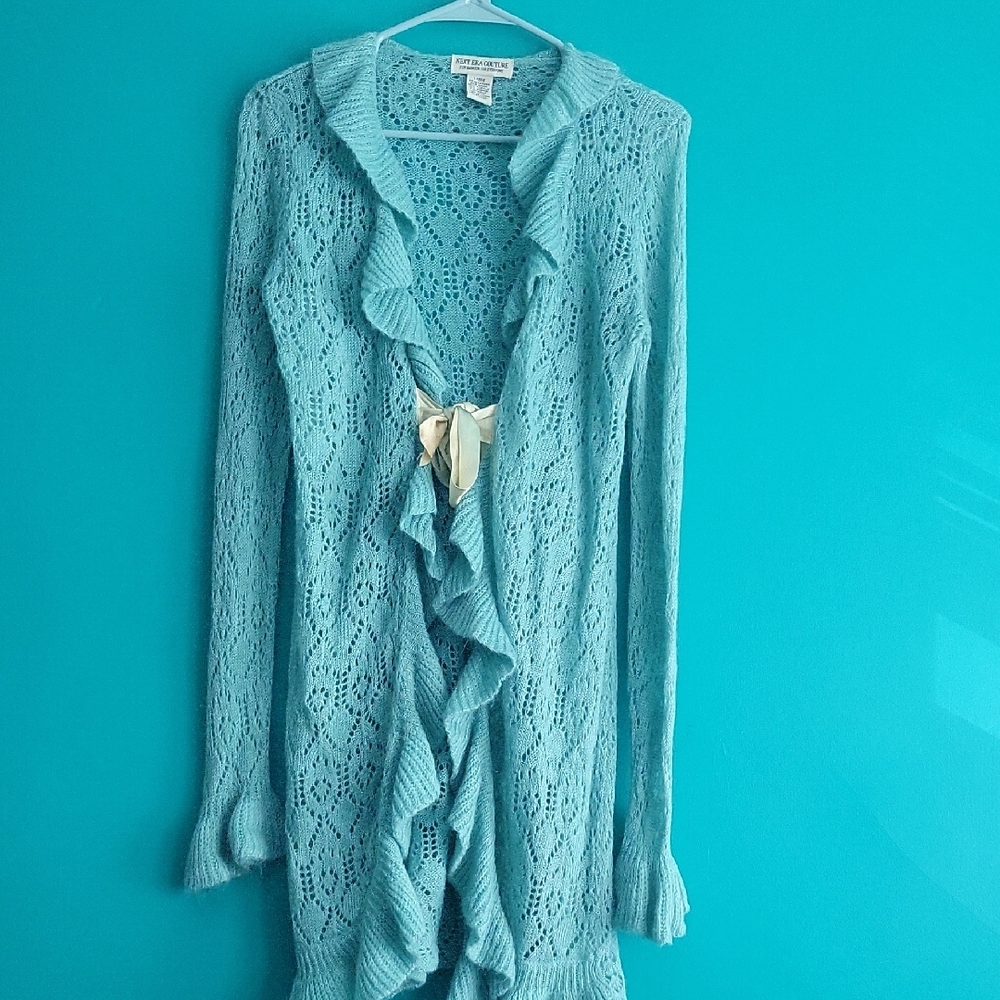 Light Teal Ruffled Cardigan
